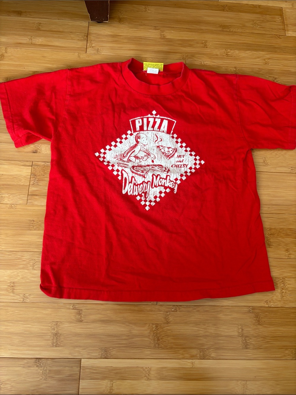 Kids Red Curious George Pizza Delivery Monkey Graphic Tee-Vintage